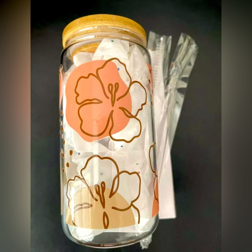16 oz Libbey Glass Beer Can with Bamboo Lid Brush and Glass Straw - Spring.
